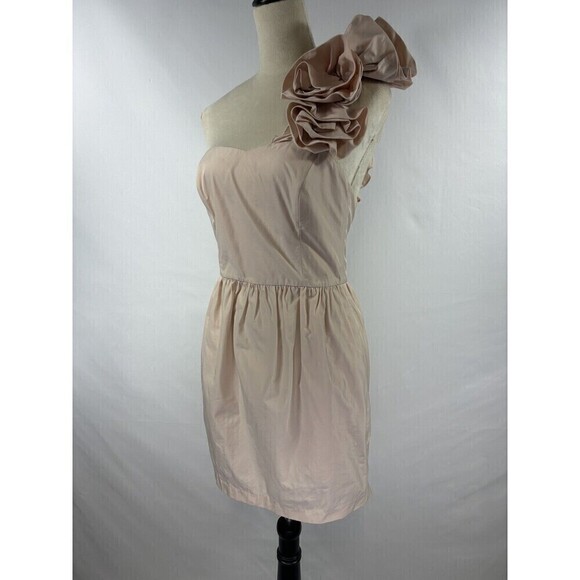 Pearl Georgina Chapman of Marchesa One Shoulder Dress Pink Peach 10 Rosettes - Picture 2 of 13